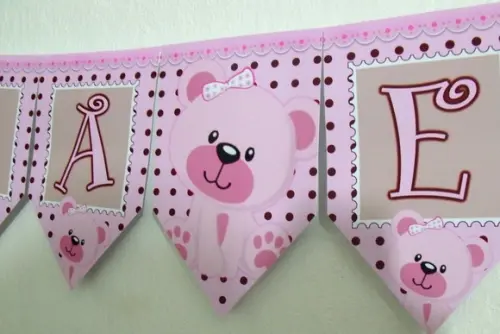 Bandeirolas tema Ursa Rosa e Marrom M1