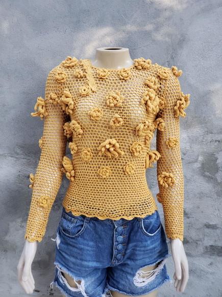 Blusa Croche Flores 3d