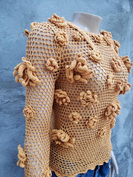 Blusa Croche Flores 3d
