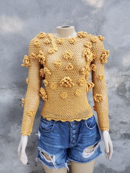 Blusa Croche Flores 3d