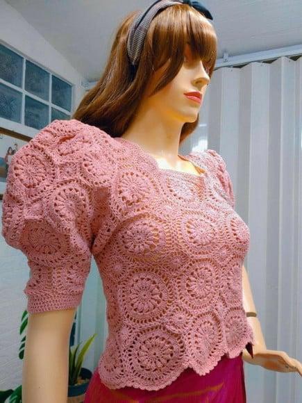 Blusa Croche Manga Princesa.