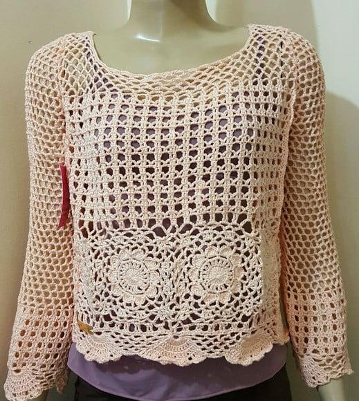 Blusa de Crochê Manga Longa