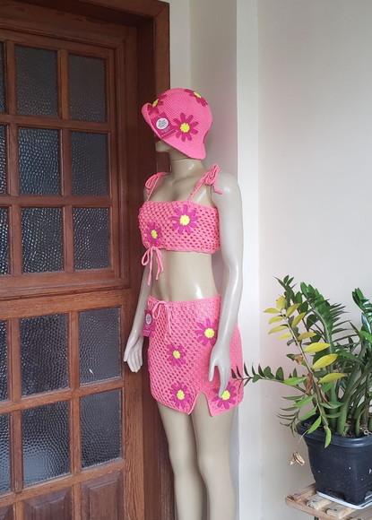 Conjunto Cropped E Saia De Crochê