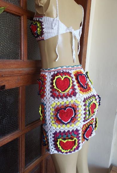 Conjunto Cropped E Saia De Crochê
