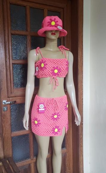 Conjunto Cropped E Saia De Crochê