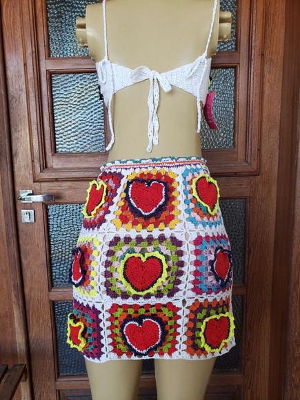 Conjunto Cropped E Saia De Crochê