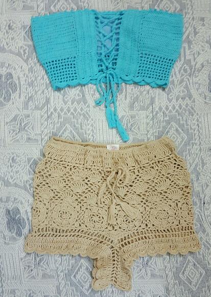 Conjunto Short e Cropped Crochê