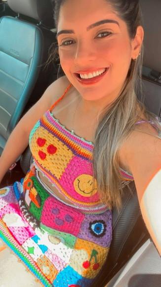 Conjunto Top Cropped e Saia de Crochê