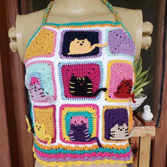 Cropped Crochê Gatinhos