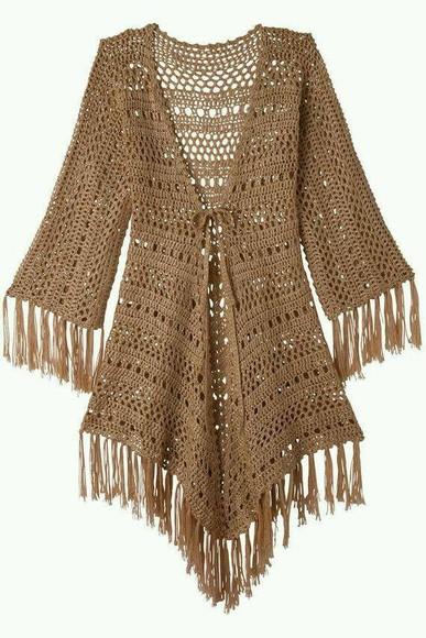 Kimono Crochê Com Franjas