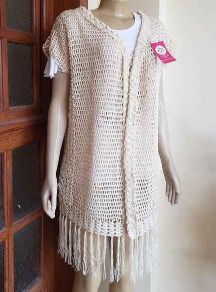 Kimono Crochê Com Franjas