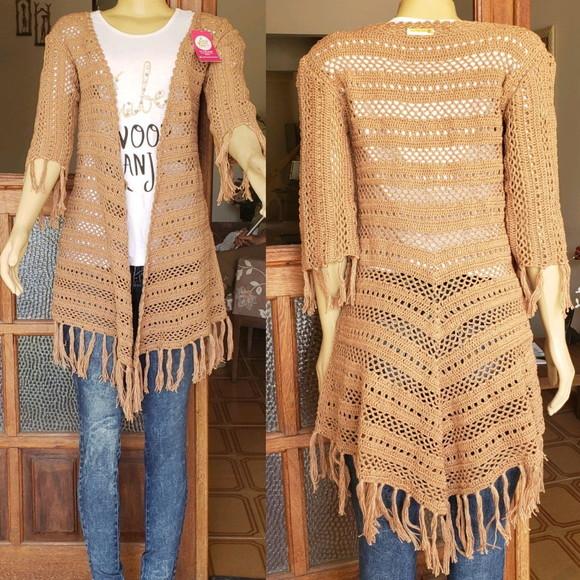 Kimono Crochê Com Franjas