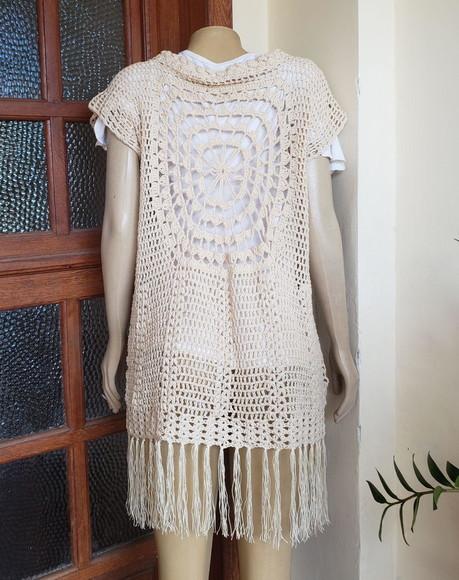 Kimono Crochê Com Franjas