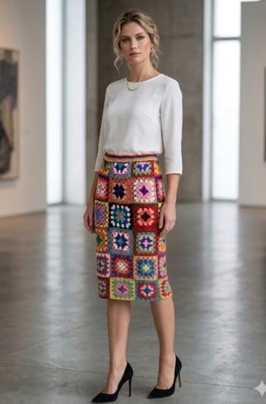 Saia de Croche Squares