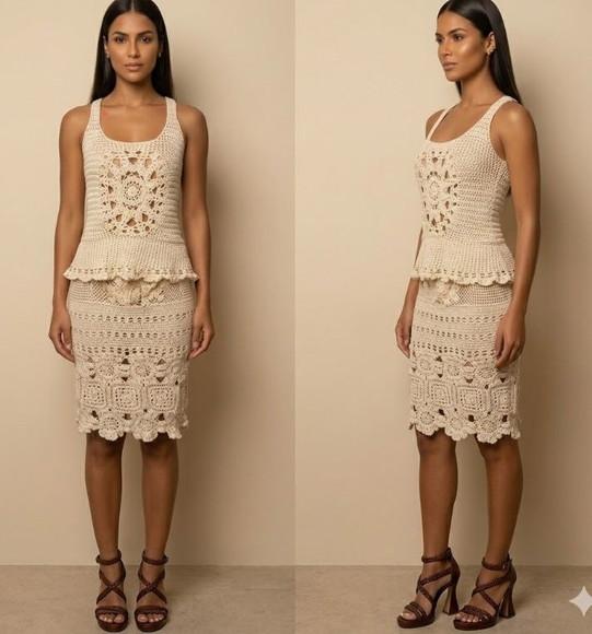 Saia E Blusa Em Croche