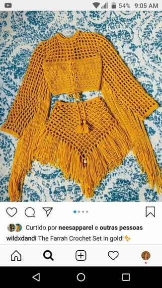 Saia e Cropped em Croche Franjas