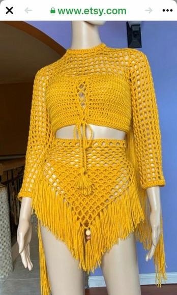 Saia e Cropped em Croche Franjas
