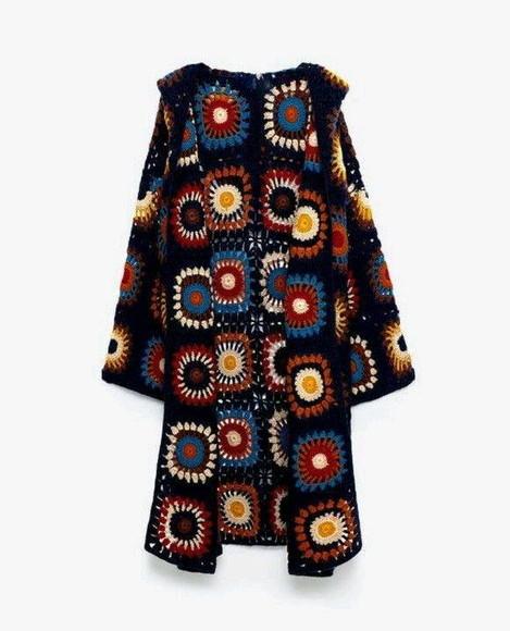 Sobretudo Kimono Squares Crochê