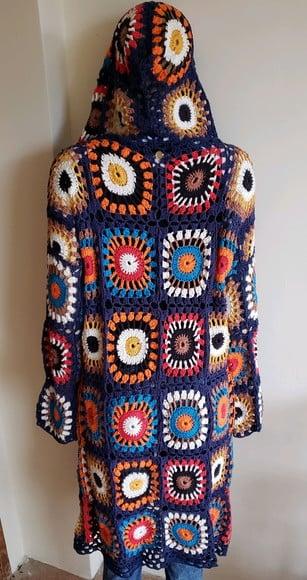 Sobretudo Kimono Squares Crochê