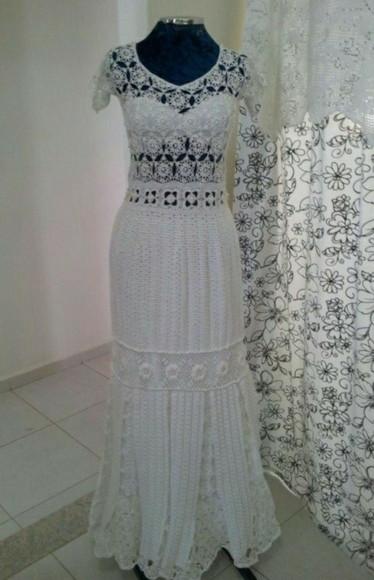 Vestido Branco Crochê Adulto