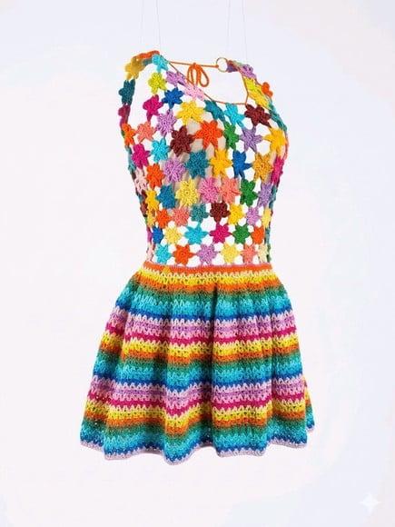Vestido Colorido de Crochê