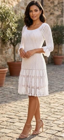 Vestido Croche Branco Midi