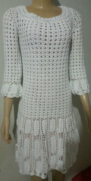 Vestido Croche Branco Midi