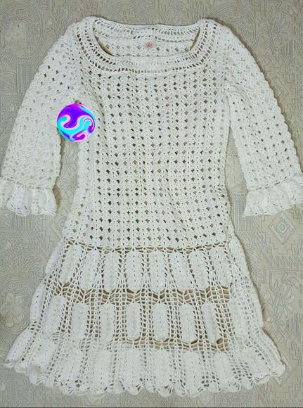 Vestido Croche Branco Midi