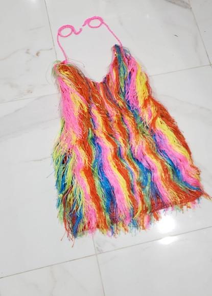 Vestido Crochê Franjas Coloridas