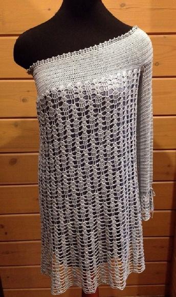 Vestido Crochê Ombro 100% Seda De Poliamida
