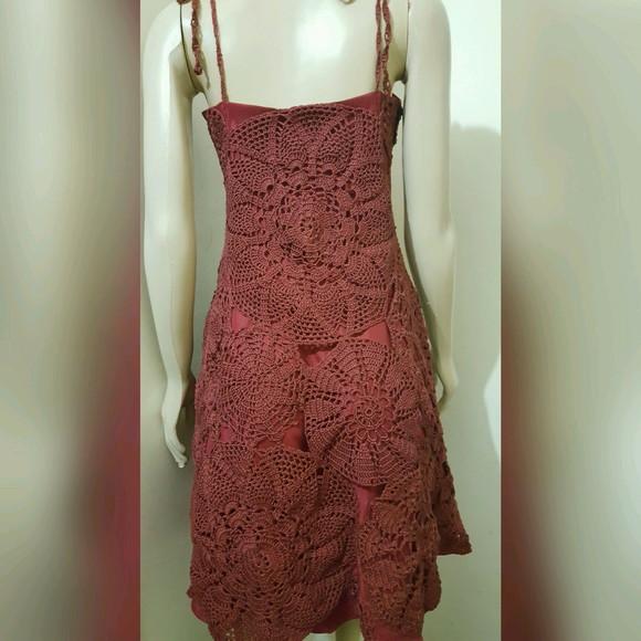 Vestido Marsala Crochê Adulto