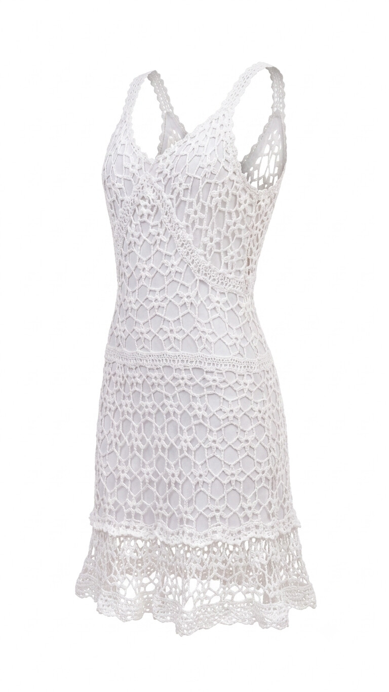 Vestido Crochê branco midi