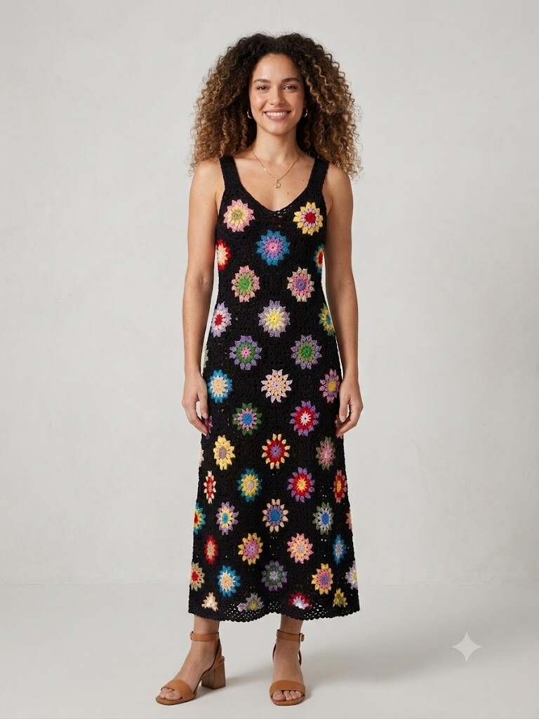 Vestido Croche colorido Squares