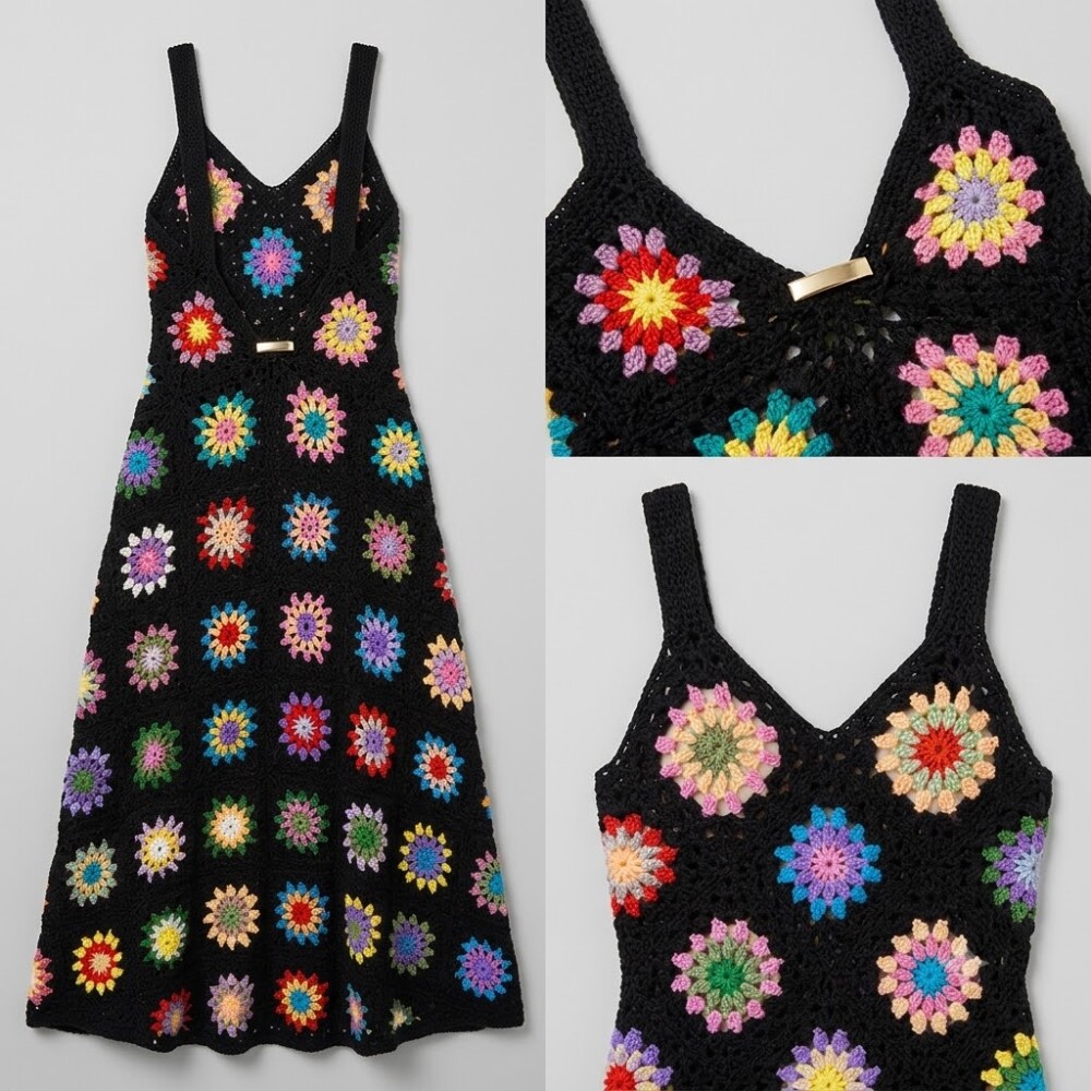 Vestido Croche colorido Squares
