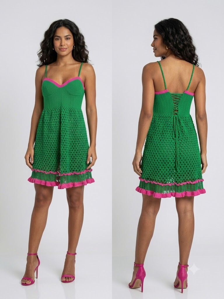 Vestido Crochê Verde Bandeira