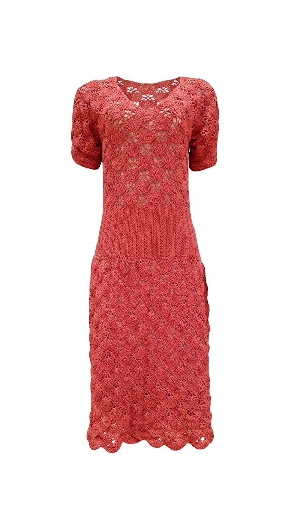 Vestido Crochê vermelho midi