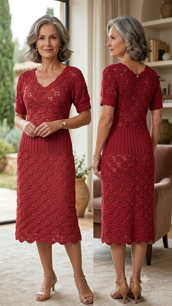 Vestido Crochê vermelho midi