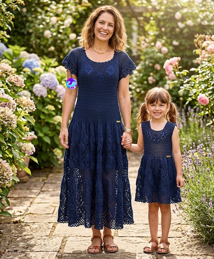Vestido Croche Tal Mãe Tal Filha Azul