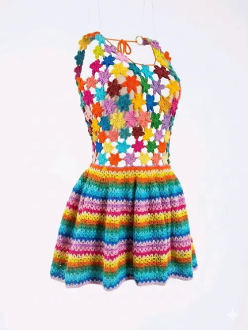 Vestido de Crochê colorido