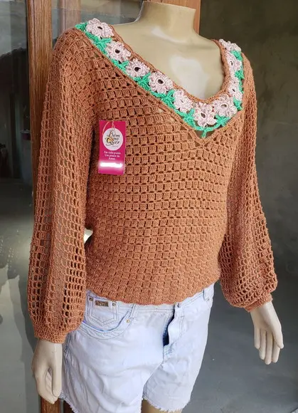 Blusa Croche Flores