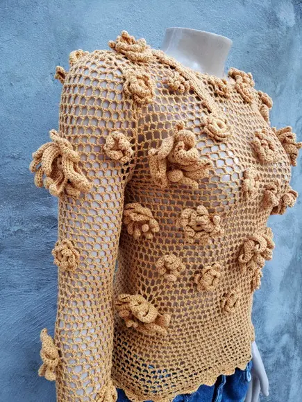Blusa Croche Flores 3d