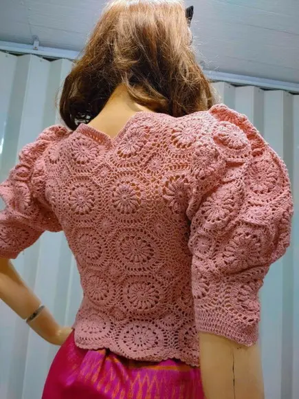 Blusa Croche Manga Princesa.