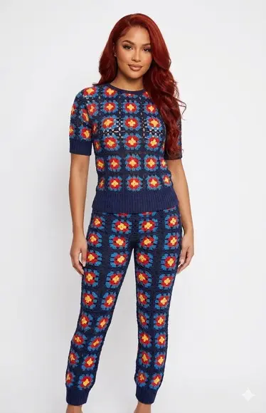 Calça e Blusa de Crochê Squares