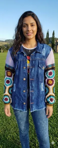 Casaco Jeans Crochê