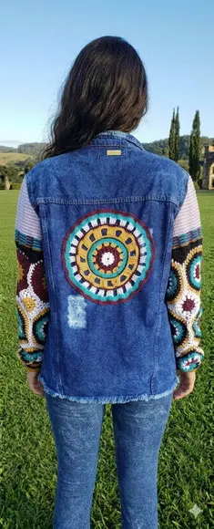 Casaco Jeans Crochê