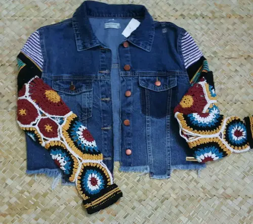 Casaco Jeans Crochê