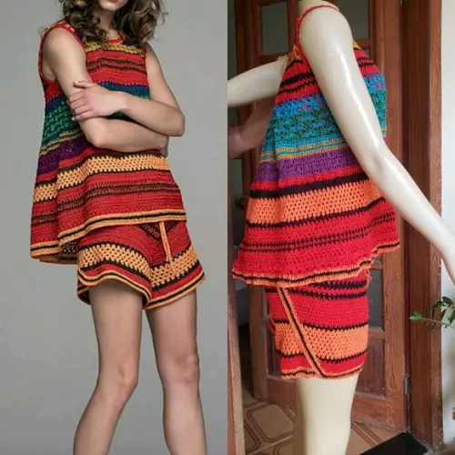 Conjunto Bata E Short De Crochê