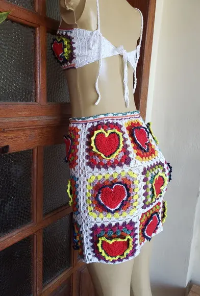 Conjunto Cropped E Saia De Crochê
