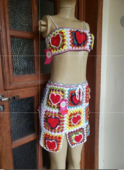Conjunto Cropped E Saia De Crochê