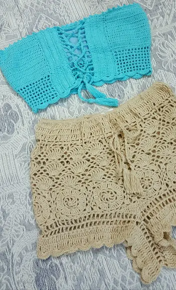 Conjunto Short e Cropped Crochê